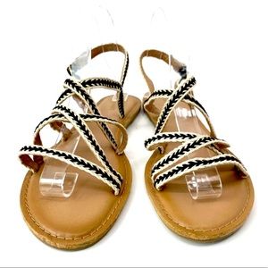 Old Navy Black White Braided Strappy Flat Sandals